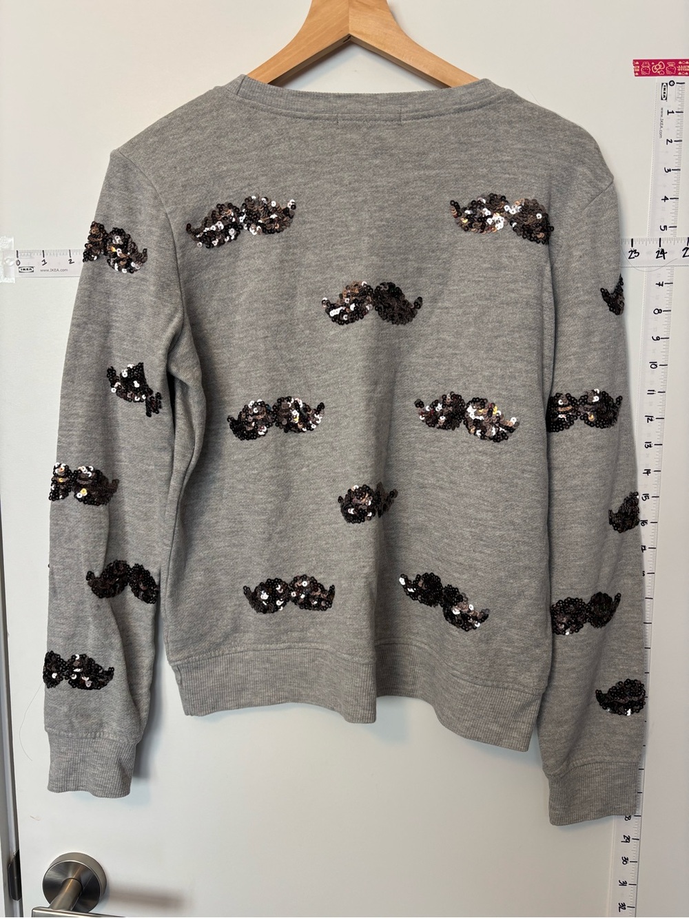 Forever 21 Gray Sequin Mustache Crewneck Sweatshirt - Picture 2 of 4
